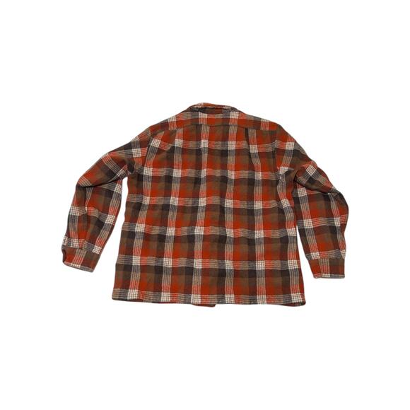 Vintage 1970s Pendleton Wool Board Shirt Flannel Plaid Button Down Orange Cowboy - Picture 2 of 4